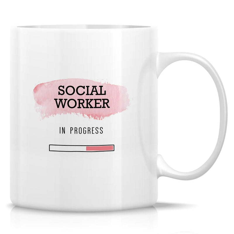 Tailorly White Ceramic 11 oz Mug - Social Worker In Progress Pink Artistic Brushstroke With A Minimalist Digital Status Loading Bar