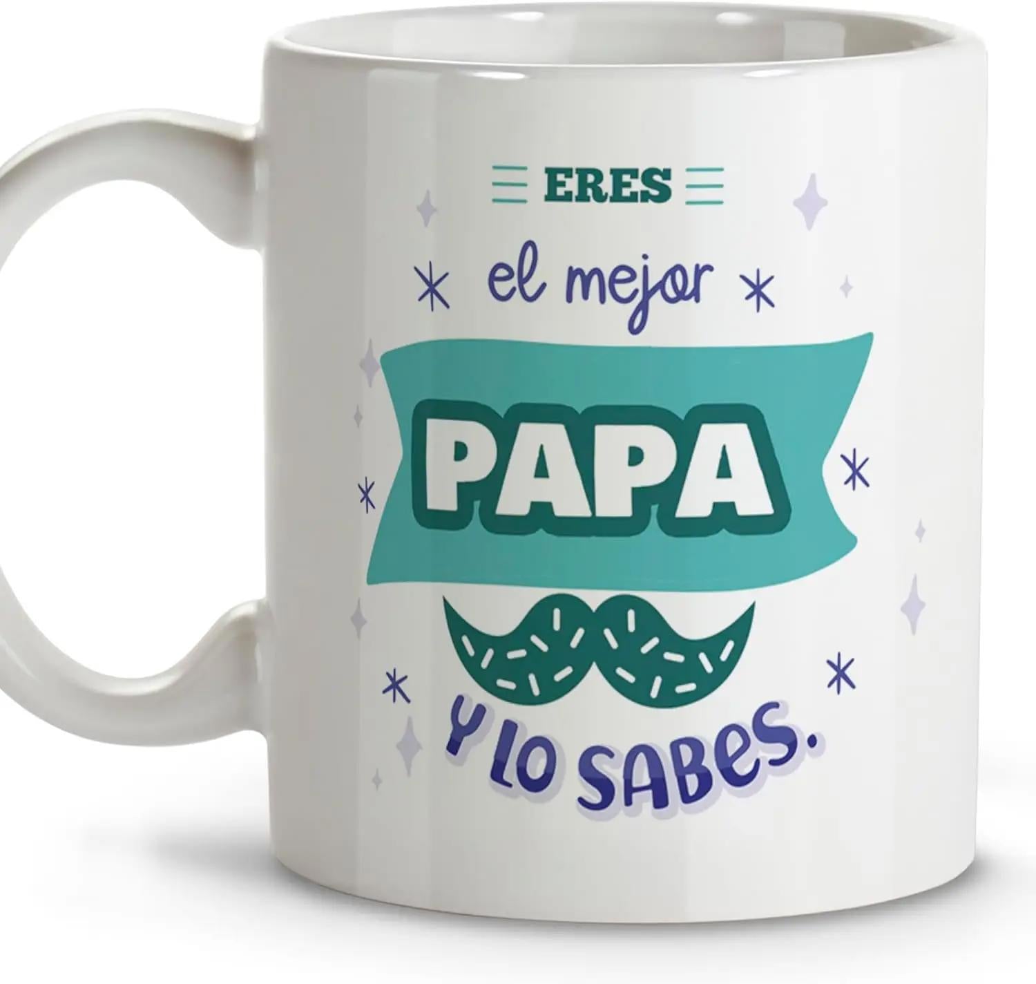 Tailorly White Ceramic 11 oz Mug - Stylish Green Patterned Shape Under Decorative Banner Surrounded By Twinkling Stars Mustache