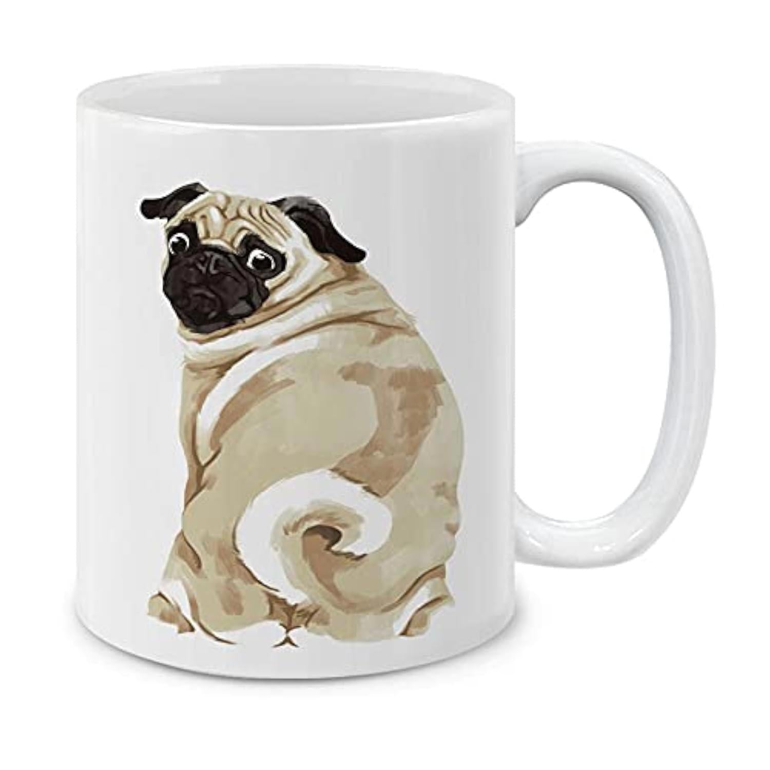 Tailorly White Ceramic 11 oz Mug - Adorable Fawn Sitting Gracefully With Its Curly Tail Visible Pug