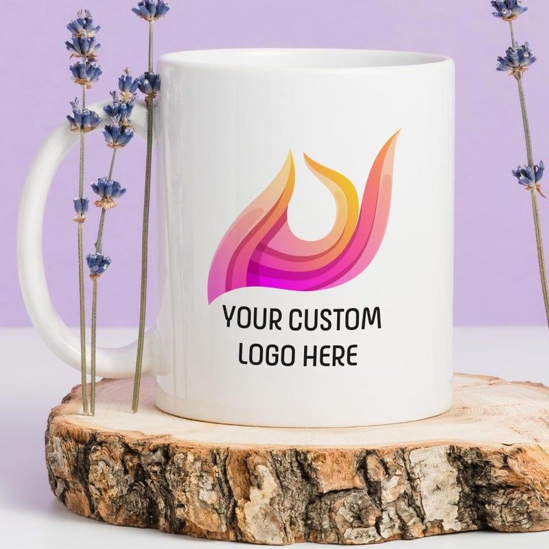 Tailorly White Ceramic 11 oz Mug - Your Custom Logo Here Vibrant Pink And Orange Gradients Forming An Elegant Fluid Swirl Design