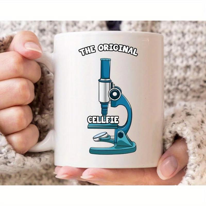 Tailorly White Ceramic 11 oz Mug - The Original Cellfie Blue Laboratory Equipment For Scientific Biological Research Discovery Microscope