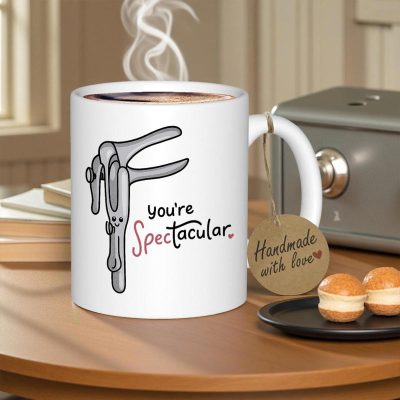 Tailorly White Ceramic 11 oz Mug - You Re Spectacular Hand Drawn Medical Instrument Illustration With Playful Decorative Pun Speculum