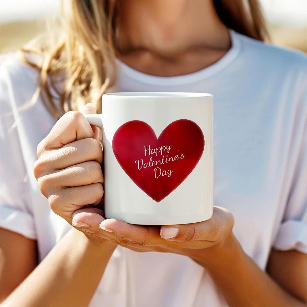 Tailorly White Ceramic 11 oz Mug - Happy Valentine's Day Vibrant Red Heart Symbol On Clean White Minimalist Surface Heart