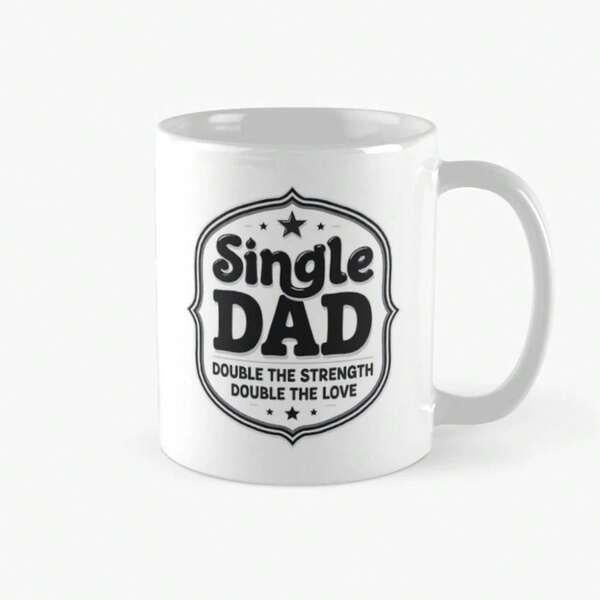 Tailorly White Ceramic 11 oz Mug - Single Dad Double The Strength Double The Love Vintage Badge Style Design With Stars And Inspirational Quote Ceramic Mug