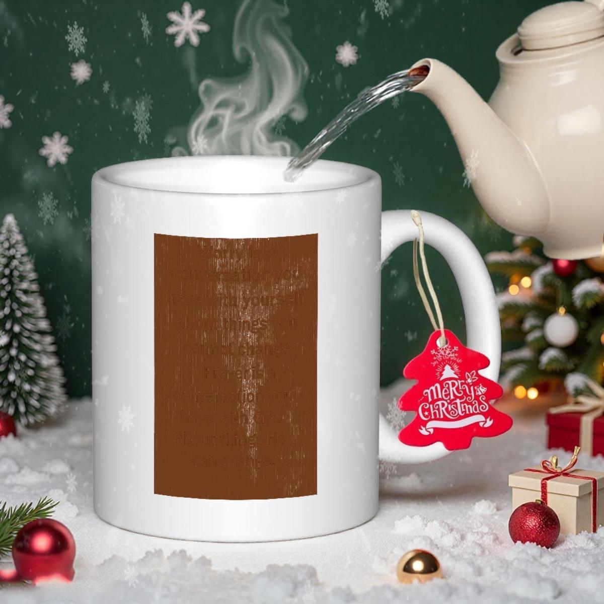 Tailorly White Ceramic 11 oz Mug - Merry Christmas Festive Typographic Design On White Ceramic Among Holiday Snow Decorations Mug
