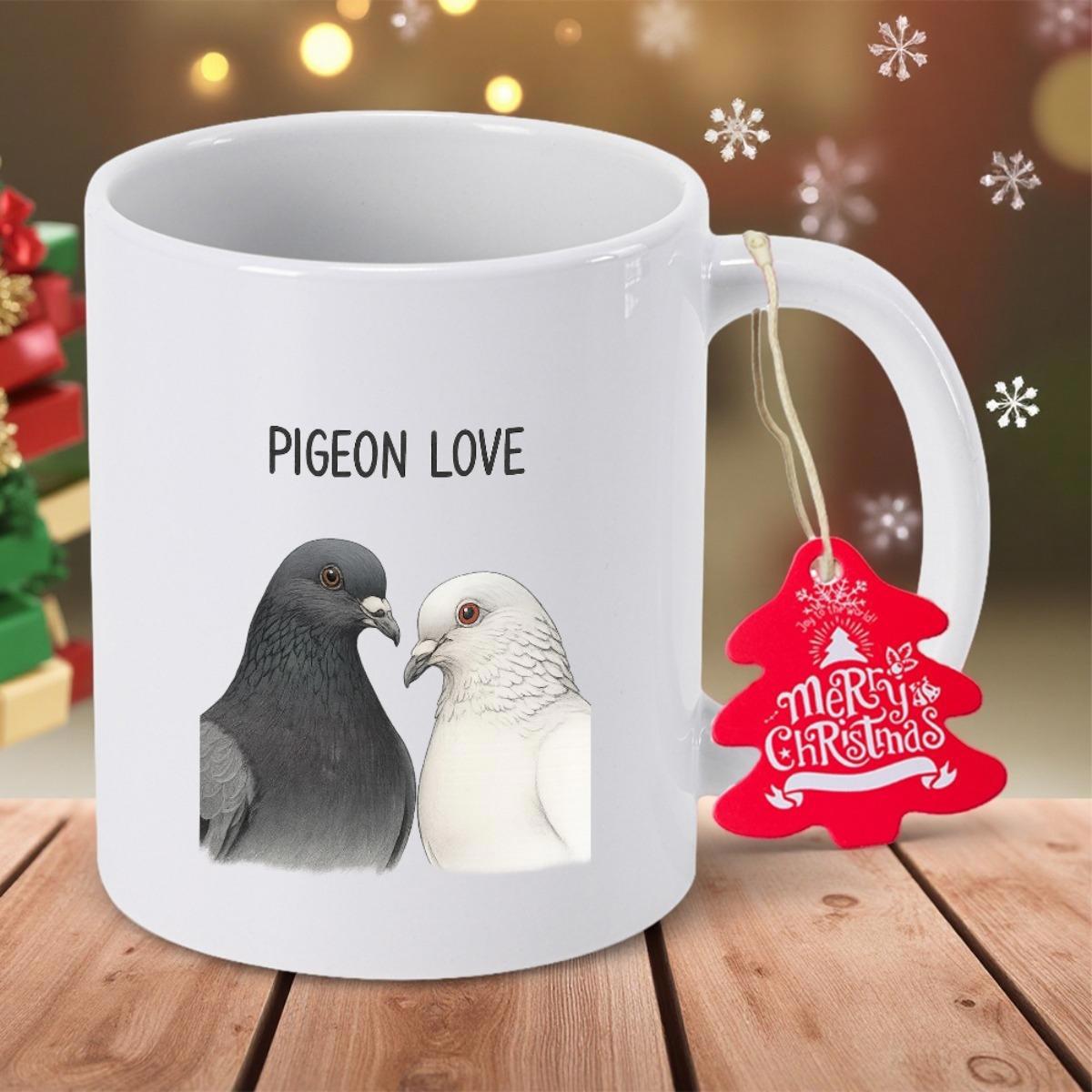 Tailorly White Ceramic 11 oz Mug - Pigeon Love Pair Of Peaceful Pigeons Gazing Affectionately Under Soft Warm Light Pigeon