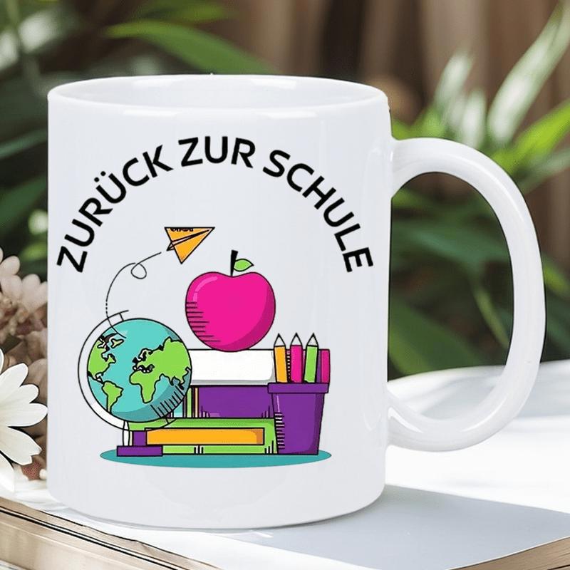 Tailorly White Ceramic 11 oz Mug - Colorful School Supplies With Books Globe And Pencils Among Floating Paper Plane Apple