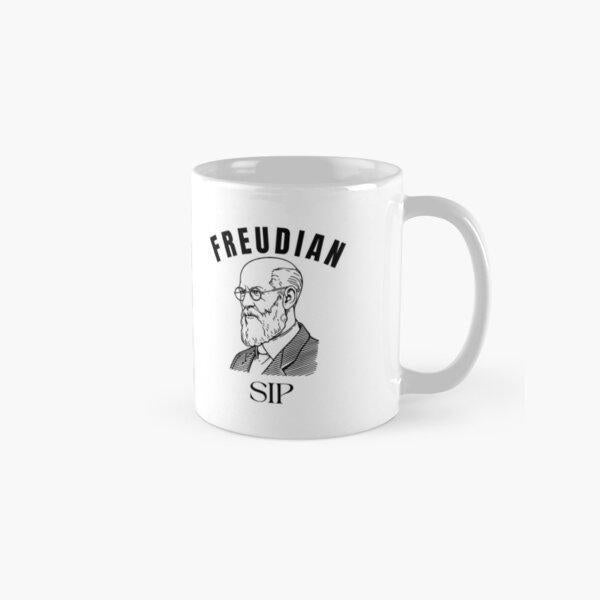 Tailorly White Ceramic 11 oz Mug - Freudian Sip Hand Drawn Sketch Of Famous Psychologist Sigmund Freud Wearing Glasses Portrait