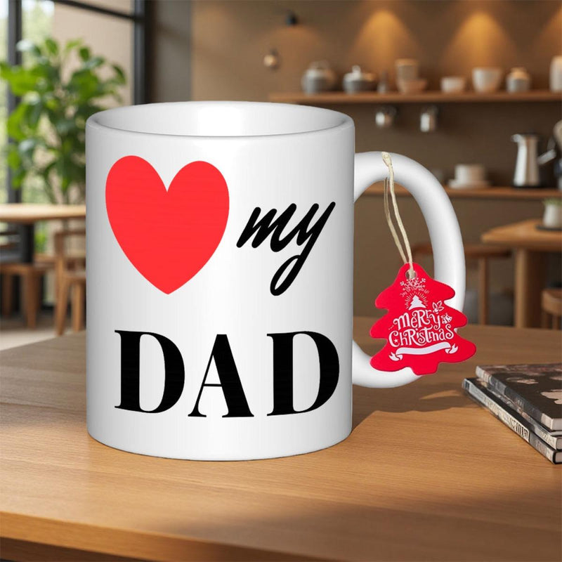 Tailorly White Ceramic 11 oz Mug - My Dad Classic Red Symbol With Artistic Typography And Simple Clean Design Heart