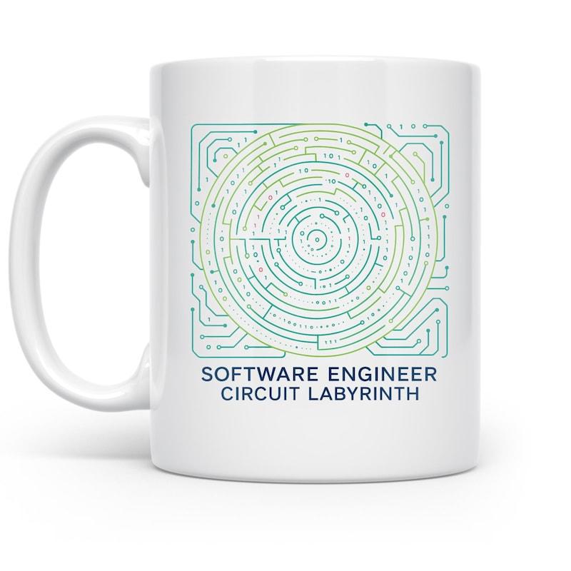 Tailorly White Ceramic 11 oz Mug - Software Engineer Circuit Labyrinth Technical Blue Gradient Lines Forming A Modern Electronic Pattern Labyrinth