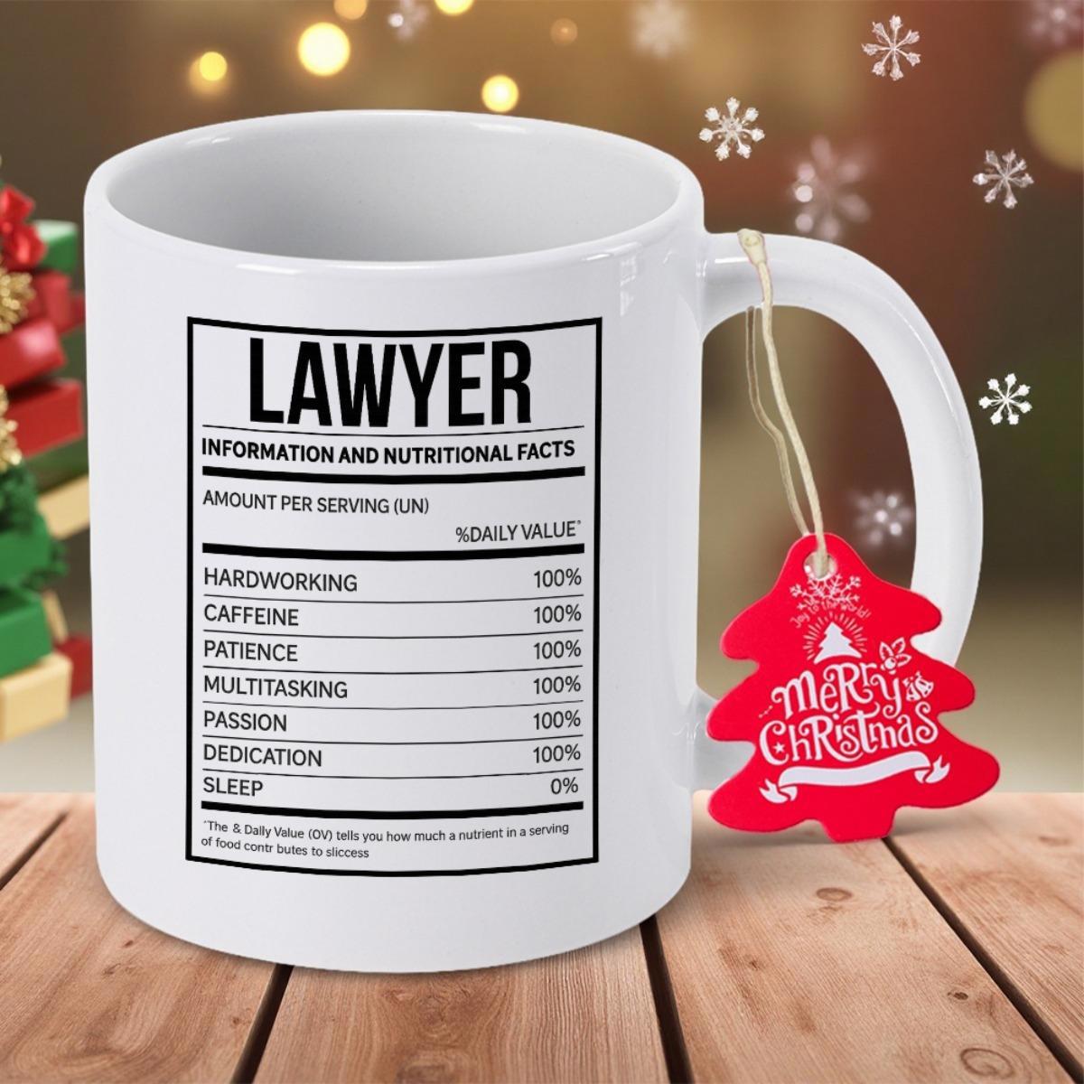 Tailorly White Ceramic 11 oz Mug - Lawyer Information Nutritional Facts Sleek Minimalist Black Box Border Detailing Professional Work Traits And Values Label