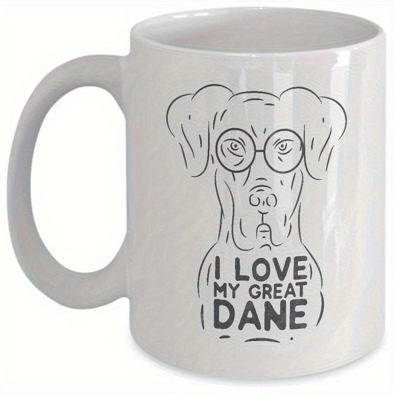 Tailorly White Ceramic 11 oz Mug - I Love My Great Dane Minimalist Black Line Art Drawing Wearing Round Spectacles Great Dane