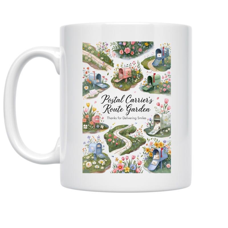 Tailorly White Ceramic 11 oz Mug - Postal Carriers Route Garden Plants Delivering Smiles Colorful Mailboxes Nestled Within Blossoming Flowers Along A Winding Path