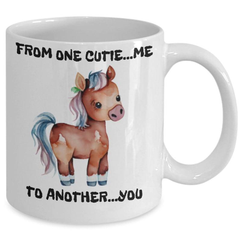 Tailorly White Ceramic 11 oz Mug - From One Cutie Me To Another You Adorable Brown Pony With Colorful Mane Standing Gracefully On White Background Horse
