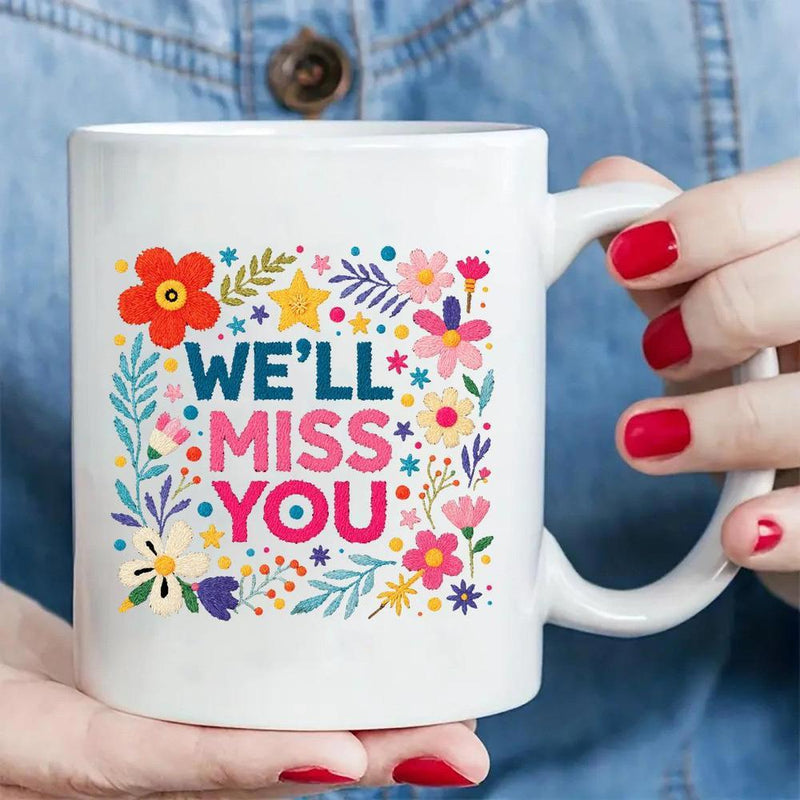 Tailorly White Ceramic 11 oz Mug - Well Miss You Vibrant Colorful Garden Flowers With Green Leaves And Stars Mug
