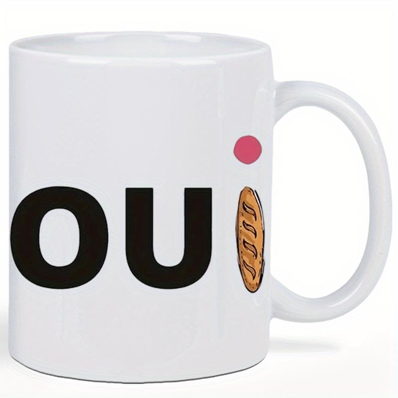 Tailorly White Ceramic 11 oz Mug - Fresh French Baguette Bread Integrated Into Minimalist Text Design Baguette