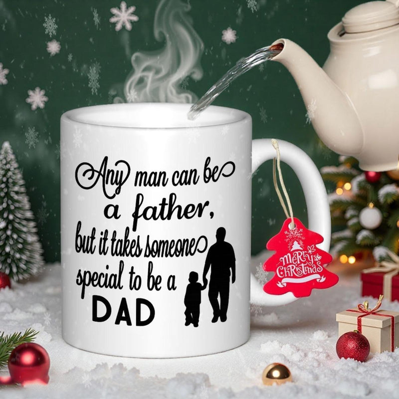 Tailorly White Ceramic 11 oz Mug - Any Man Can Be A Father But It Takes Someone Special To Be A Dad Minimalist Black Silhouette Of Father Holding Child Hand