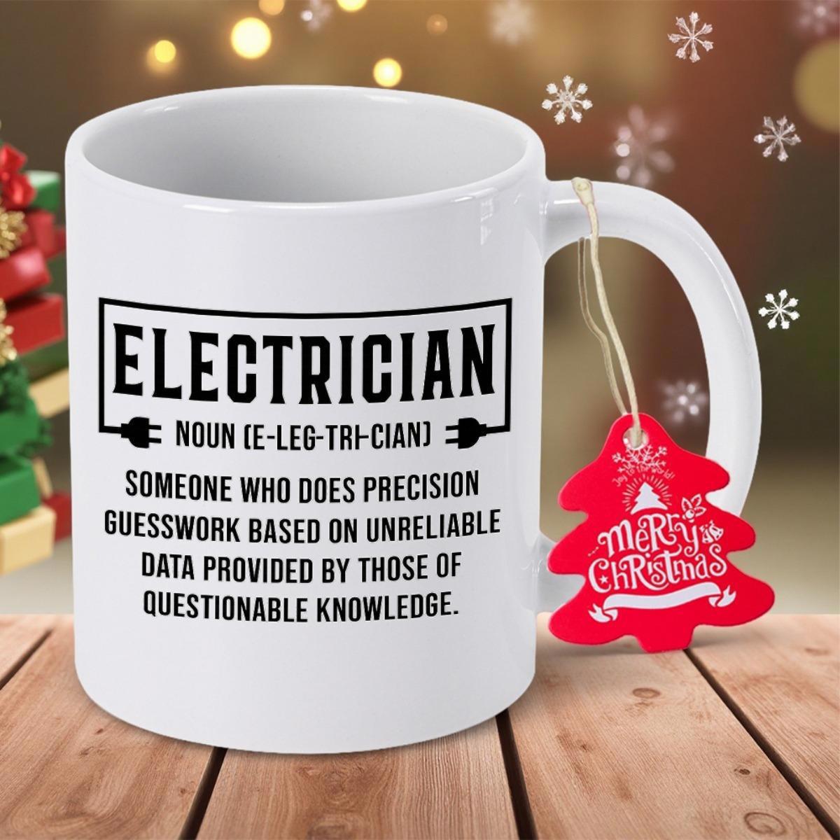 Tailorly White Ceramic 11 oz Mug - Electrician Noun Simple White Minimalist Ceramic With Bold Black Humorous Text Mug