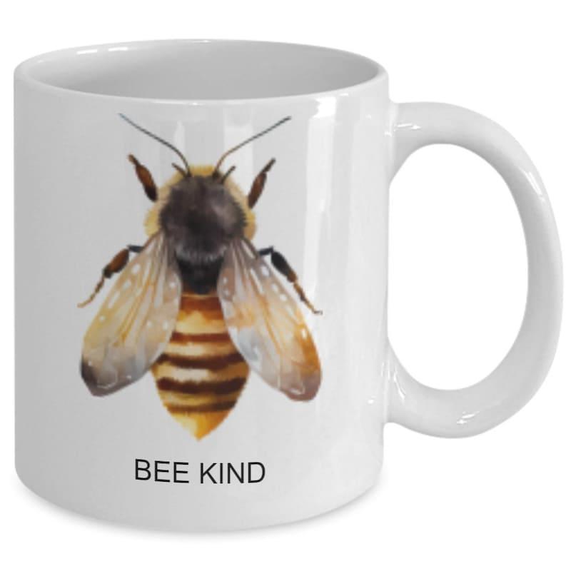 Tailorly White Ceramic 11 oz Mug - Bee Kind Detailed Realistic Watercolor Honeybee With Golden Stripes And Delicate Transparent Wings Bee