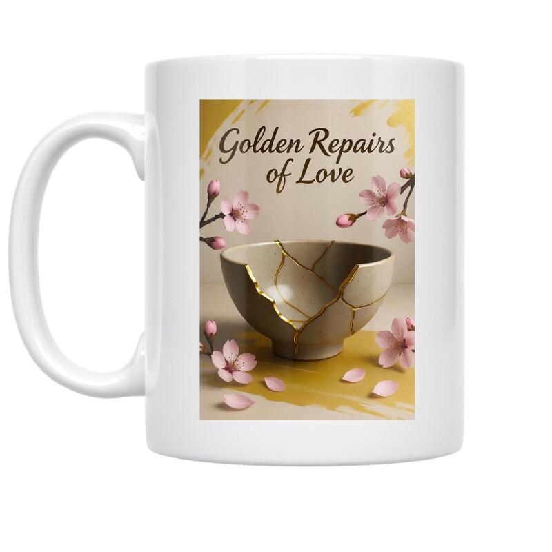 Tailorly White Ceramic 11 oz Mug - Golden Repairs Of Love Mended Ceramic Pottery Surrounded By Delicate Pink Cherry Blossoms Bowl