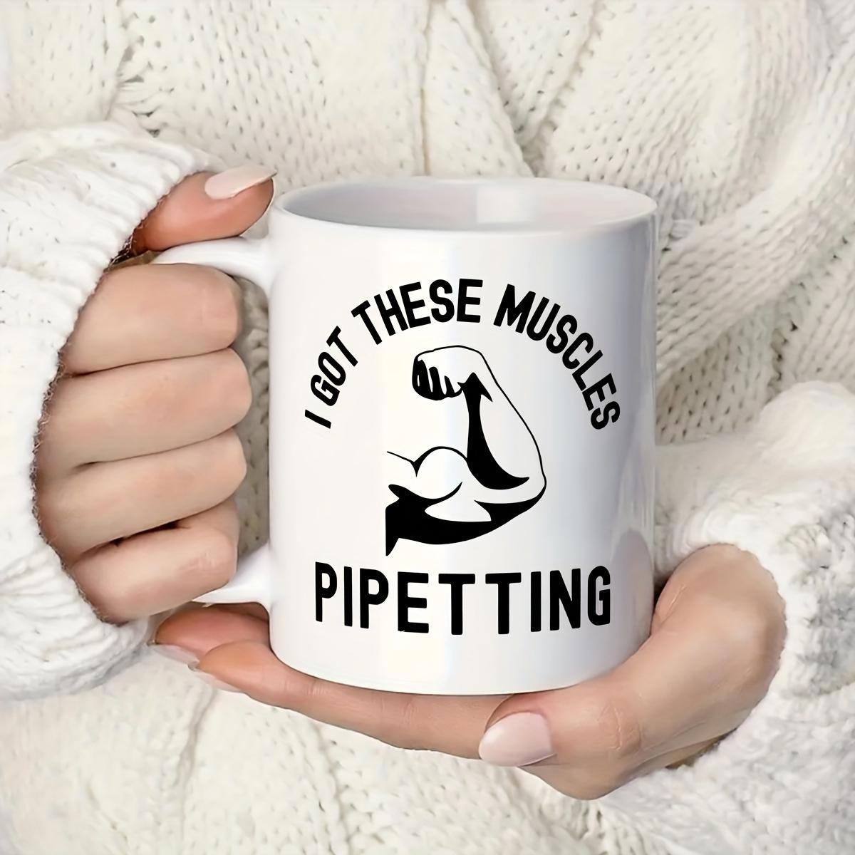 Tailorly White Ceramic 11 oz Mug - I Got These Muscles Pipetting Strong Black Silhouetted Flexed Arm Bicep With Defined Muscles Strength Arm