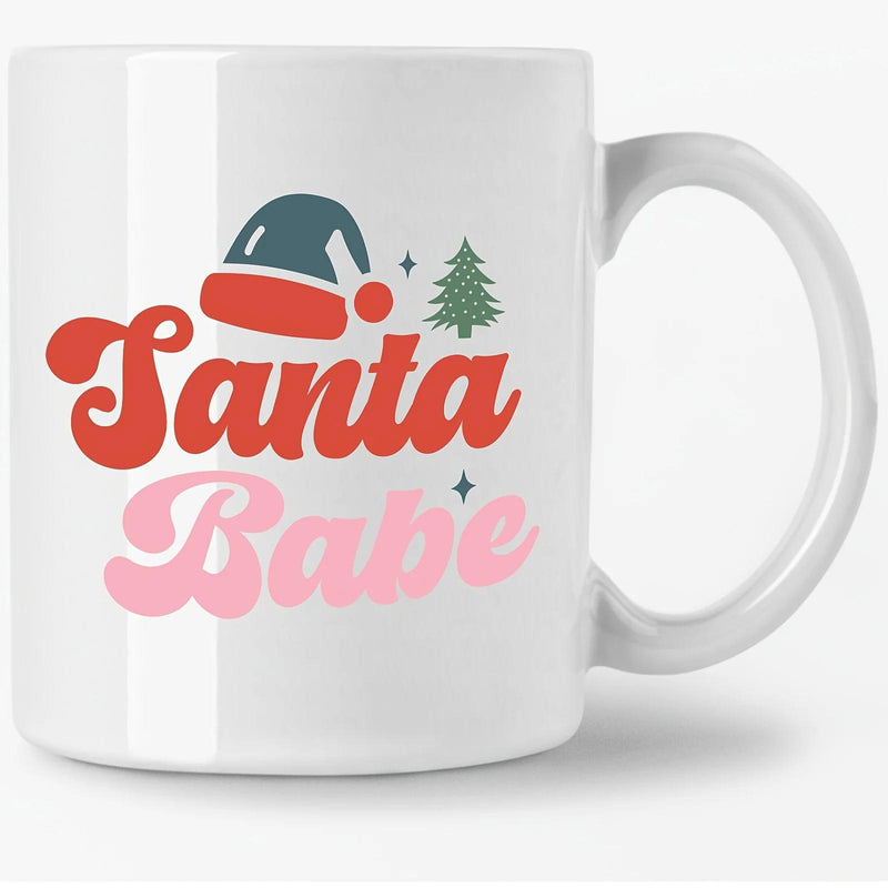 Tailorly White Ceramic 11 oz Mug - Santa Babe Festive Red Hat And Green Tree With Groovy Mug