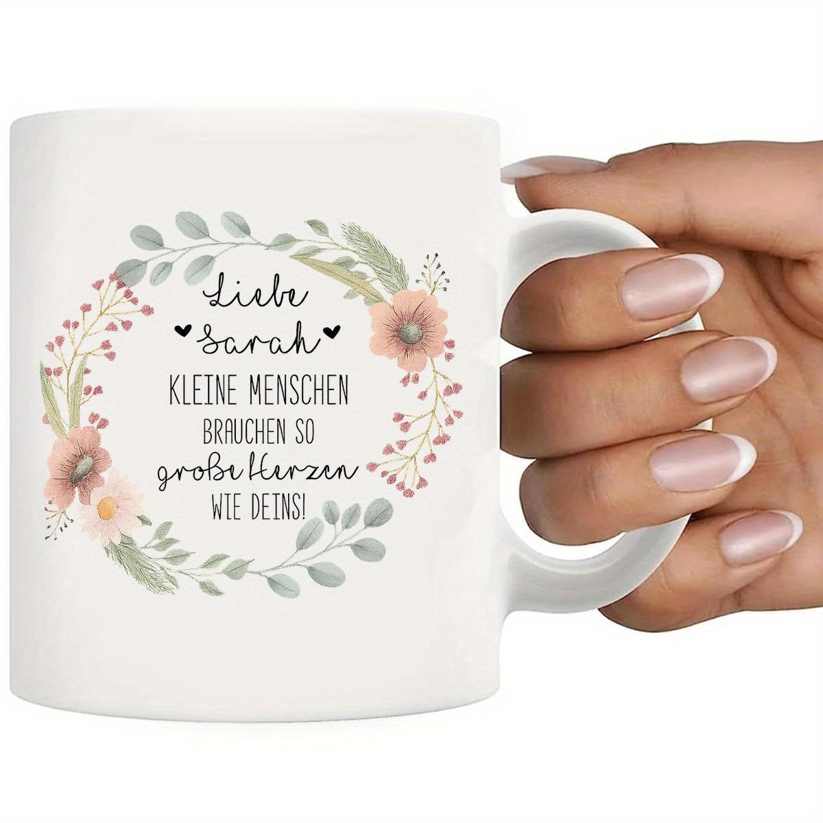 Tailorly White Ceramic 11 oz Mug - Elegant Watercolor Botanical Garden With Soft Pink Flowers And Green Leaves Wreath