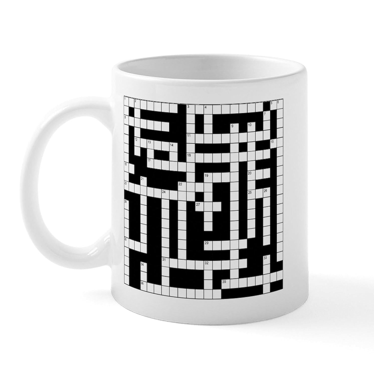 Tailorly White Ceramic 11 oz Mug - Classic Black And White Square Grid Pattern Featuring Interlocking Geometric Boxes Crossword
