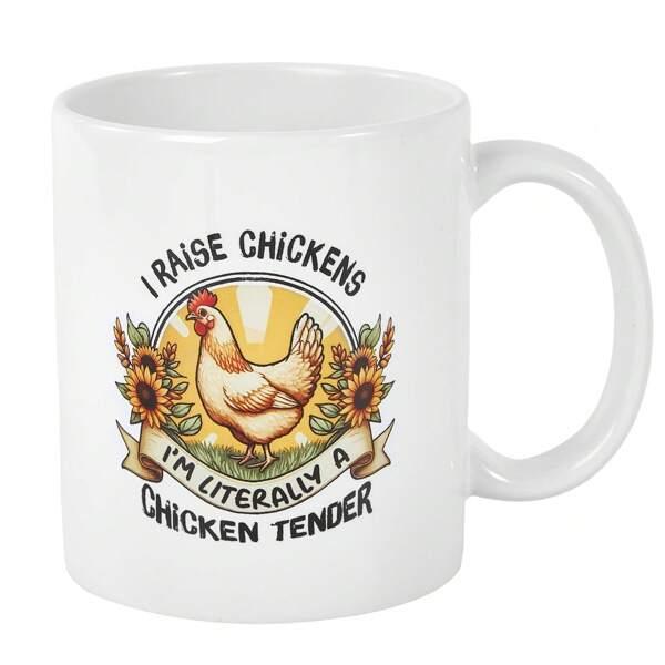 Tailorly White Ceramic 11 oz Mug - I Raise Chickens Im Literally A Chicken Tender Proud Farm Hen Standing Among Vibrant Sunflowers Under A Glowing Sunburst Chicken