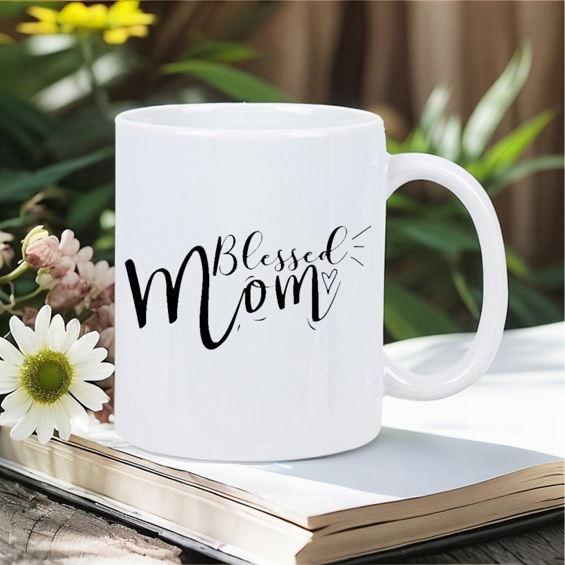Tailorly White Ceramic 11 oz Mug - Blessed Mom Minimalist Black Script Printed On A Clean White Ceramic Smooth Coffee Mug
