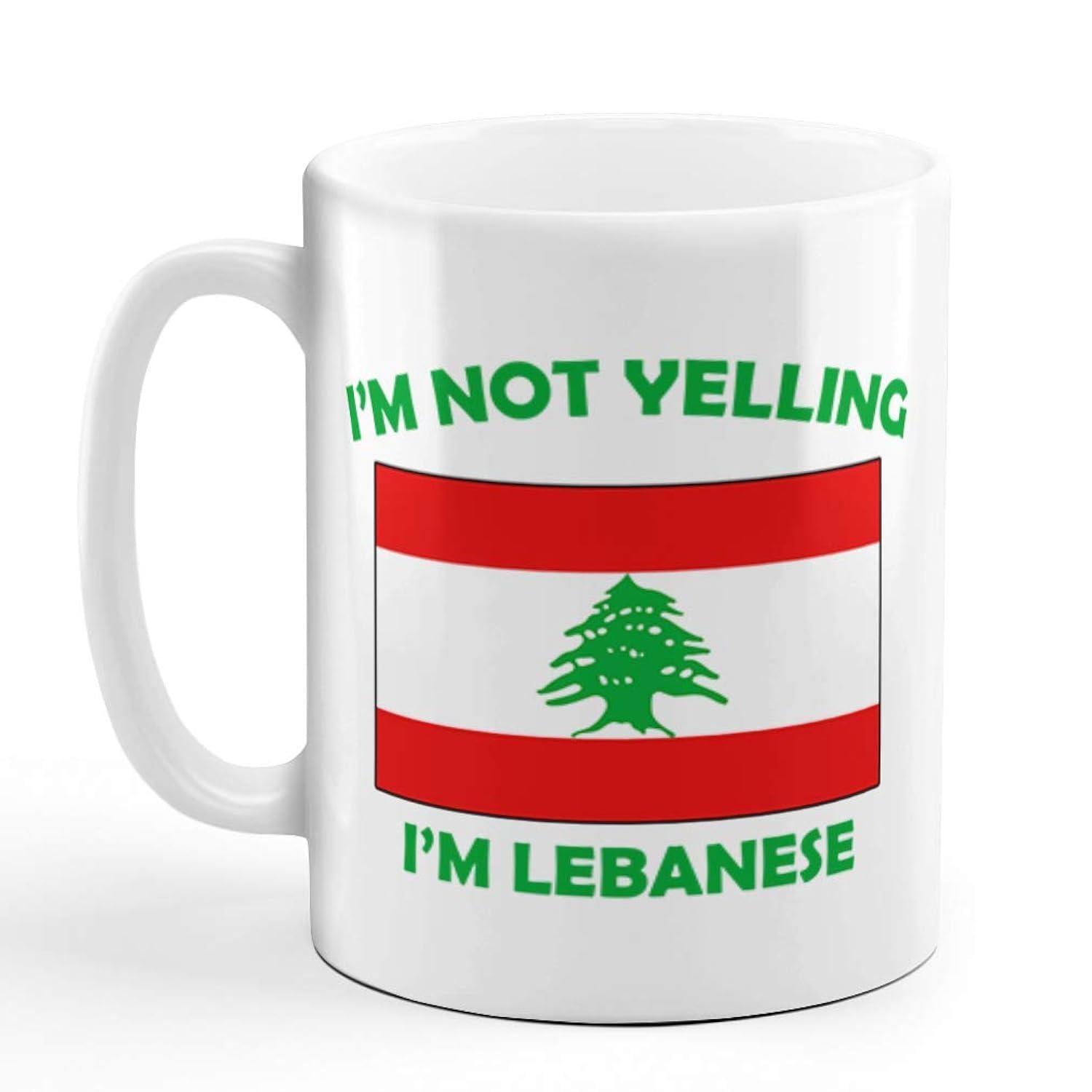 Tailorly White Ceramic 11 oz Mug - Im Not Yelling Im Lebanese Vibrant National Flag With Green Cedar Tree Symbol Mug