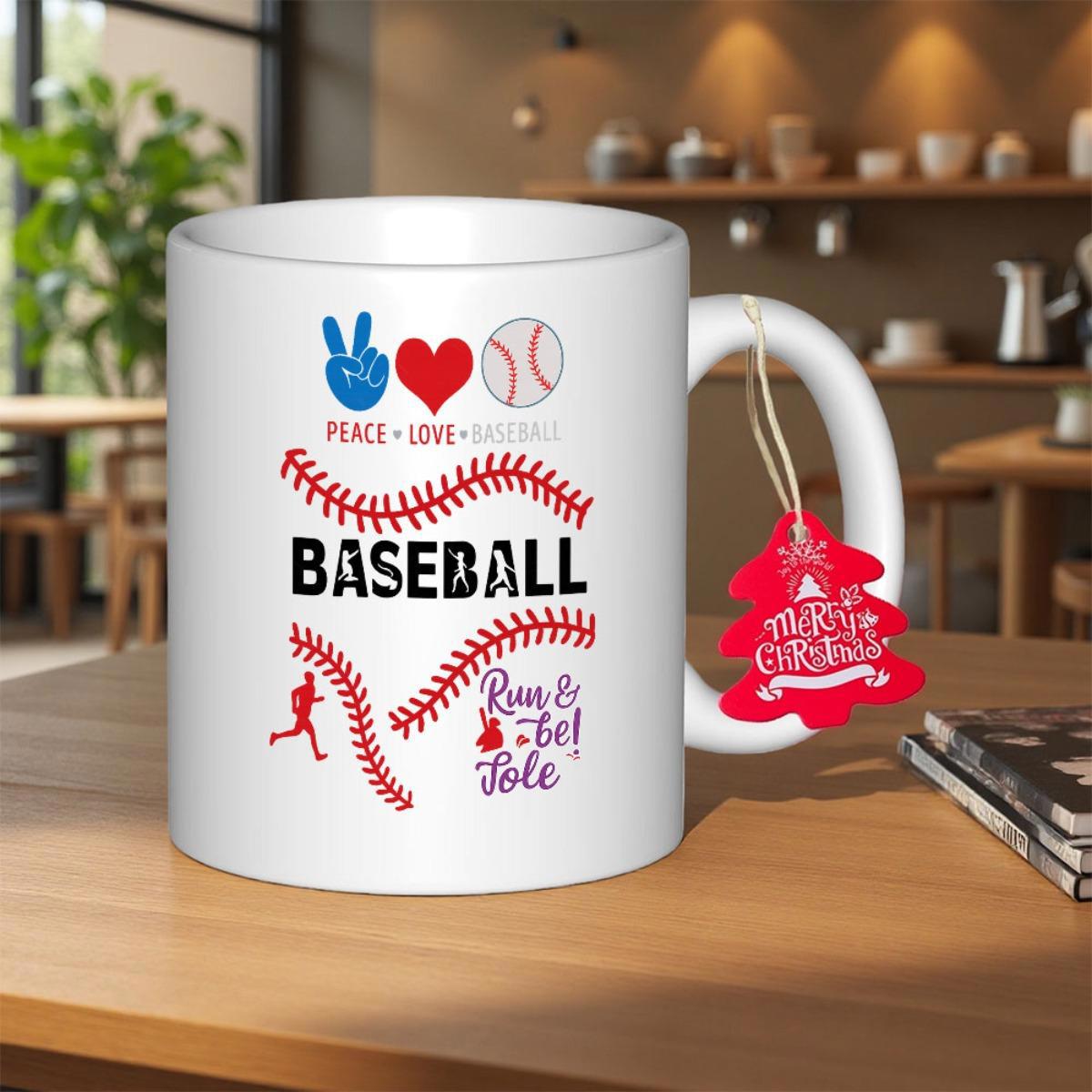 Tailorly White Ceramic 11 oz Mug - Peace Love Baseball Born To Be Bold Sporty Design Featuring Red Stitches And Heart Symbols Over Classic Baseball