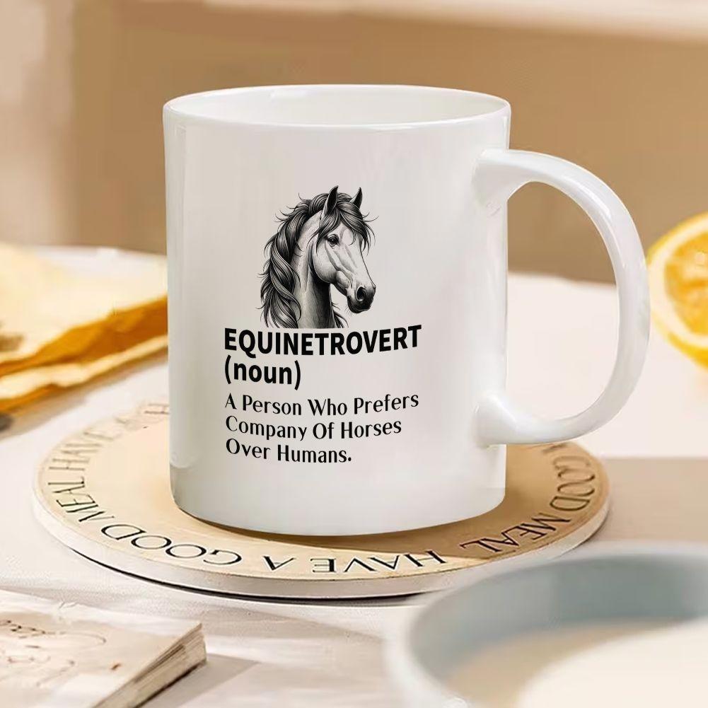 Tailorly White Ceramic 11 oz Mug - Equinetrovert Person Who Prefers Company Of Horses Over Humans Detailed Portrait Of A Majestic Stallion With Elegant Flowing