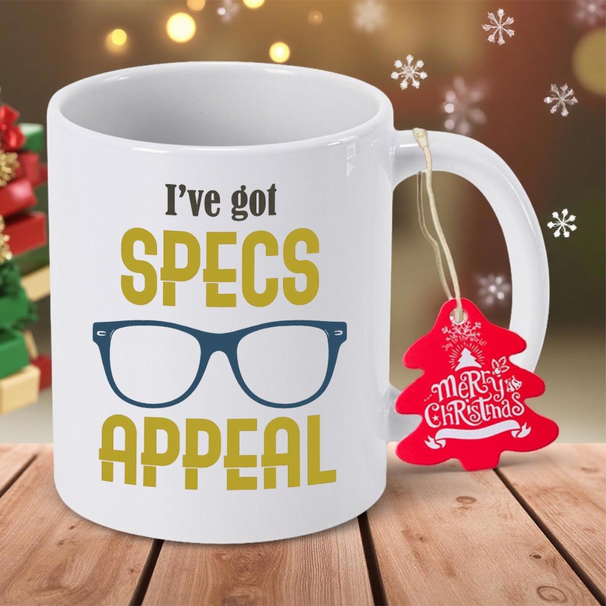 Tailorly White Ceramic 11 oz Mug - I Ve Got Specs Appeal Bold Distressed Golden Text Featuring Classic Navy Blue Eyeglasses