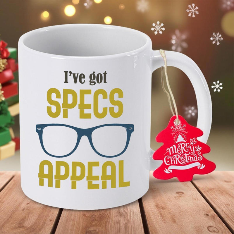 Tailorly White Ceramic 11 oz Mug - I Ve Got Specs Appeal Bold Distressed Golden Text Featuring Classic Navy Blue Eyeglasses
