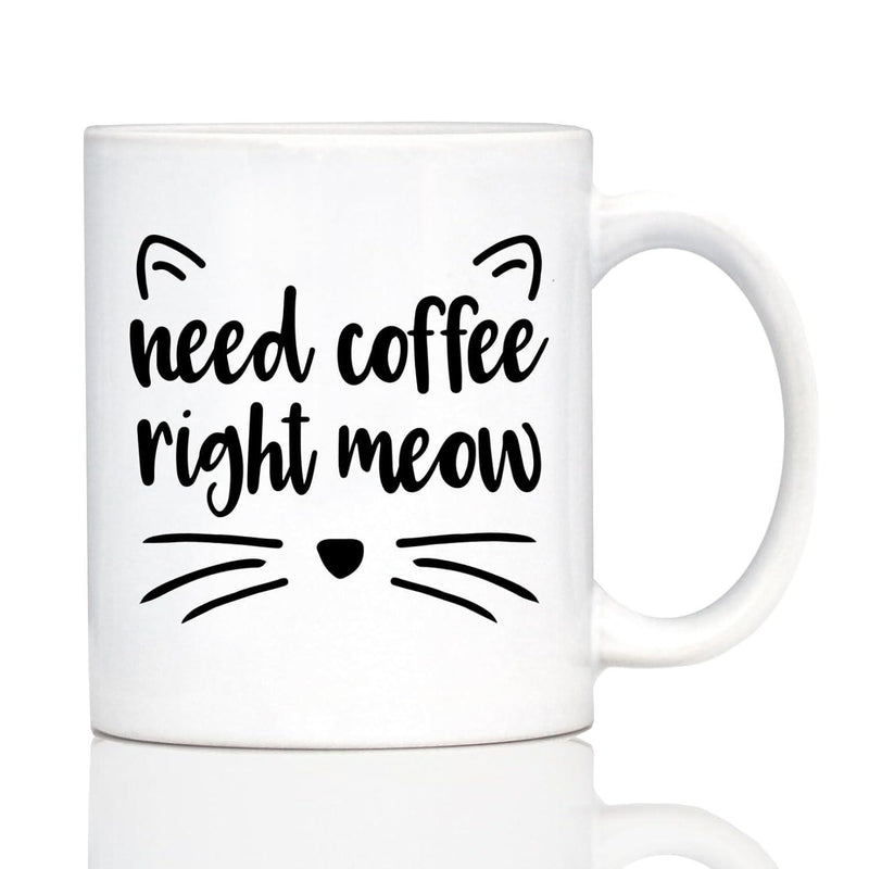 Tailorly White Ceramic 11 oz Mug - Need Coffee Right Meow Minimalist Line Art Cat Face Featuring Whiskers And Heart Nose Cat