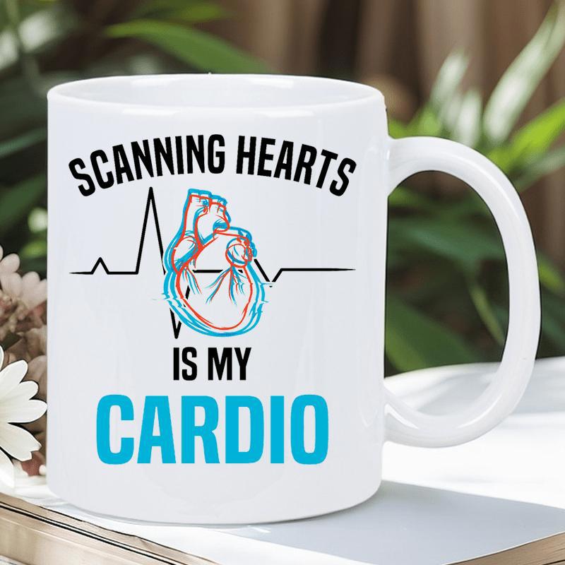 Tailorly White Ceramic 11 oz Mug - Scanning Hearts Is My Cardio Stylized Human Organ Featuring Digital Glitch Effect And Heartbeat Line Heart