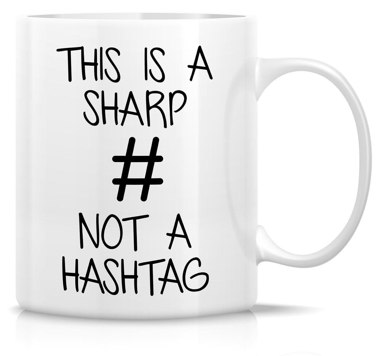 Tailorly White Ceramic 11 oz Mug - This Is A Sharp Not A Hashtag Minimalist Black Musical Notation Symbol On Clean Background Sign