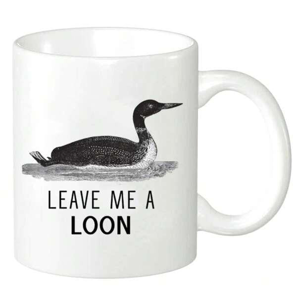 Tailorly White Ceramic 11 oz Mug - Leave Me A Loon Vintage Style Waterfowl Swimming Gracefully On Calm Rippling Lake Surface Loon