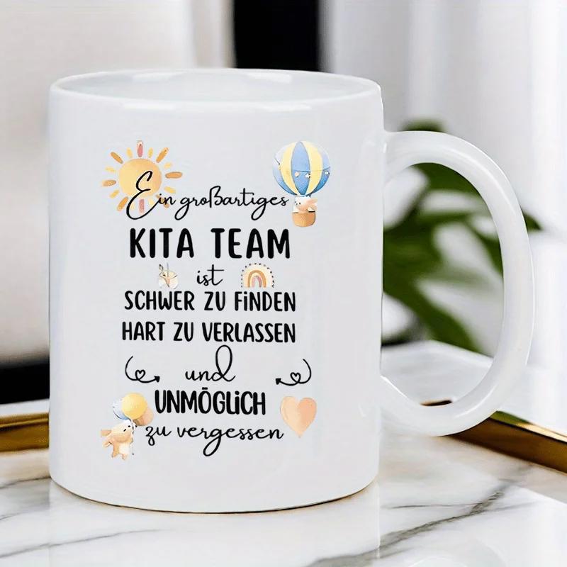 Tailorly White Ceramic 11 oz Mug - Cheerful Pastel Sun And Floating Hot Air Balloon With Hearts Mug