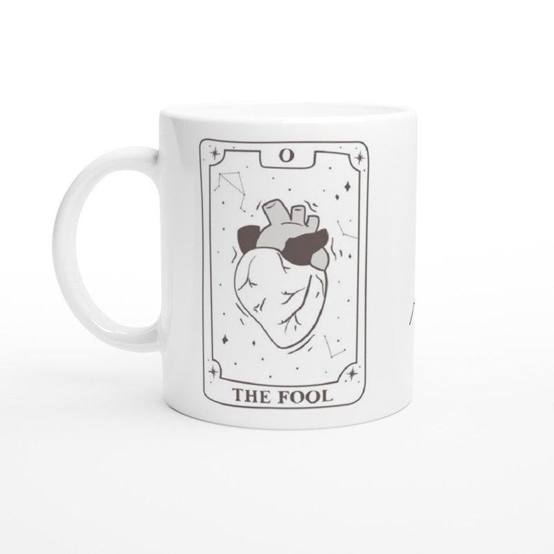 Tailorly White Ceramic 11 oz Mug - The Fool Minimalist Line Drawing Of An Anatomical Heart Inside Decorative Vintage Frame Card