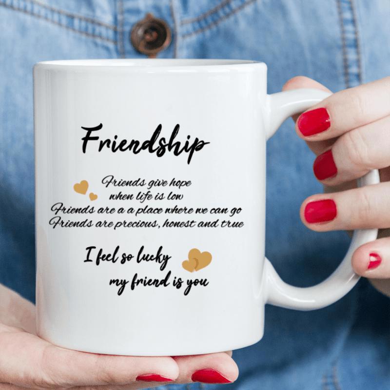 Tailorly White Ceramic 11 oz Mug - Friendship Elegant Golden Heart Accents Surrounding Sentimental Poetry About Lifelong Cherished Heart