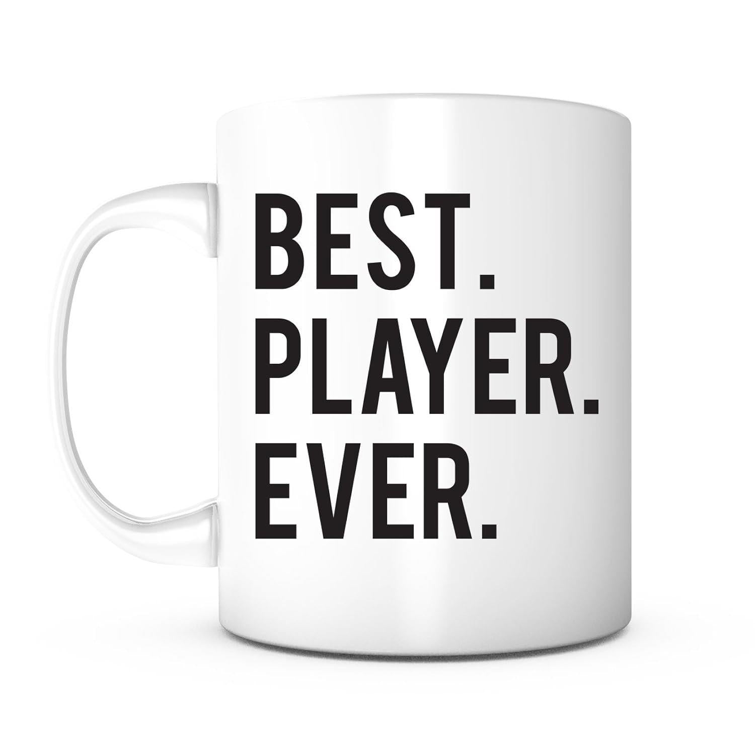 Tailorly White Ceramic 11 oz Mug - Best Player Ever Minimalist White Ceramic Vessel Featuring Bold Vertical Block Lettering Mug