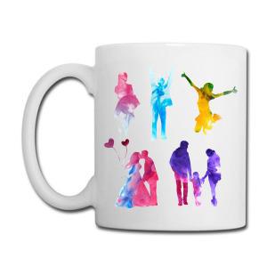 Tailorly White Ceramic 11 oz Mug - Vibrant Watercolor Silhouettes Showing Different Stages Of Loving Life Together Family