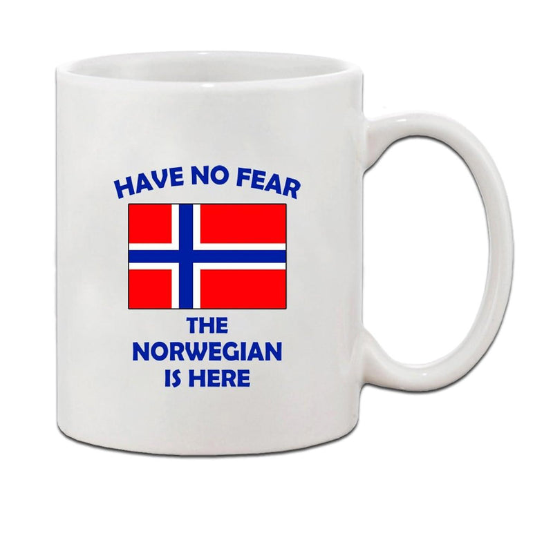 Tailorly White Ceramic 11 oz Mug - Have No Fear The Norwegian Is Here Vibrant National Flag Of Norway With Bold Blue Sans Serif Typography Flag