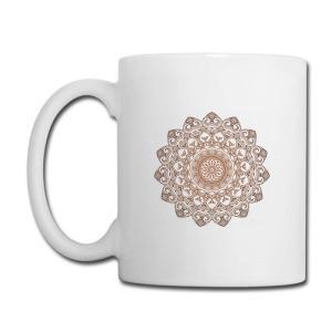 Tailorly White Ceramic 11 oz Mug - Intricate Circular Geometric Pattern With Layered Earthy Tones And Symmetrical Details Mandala