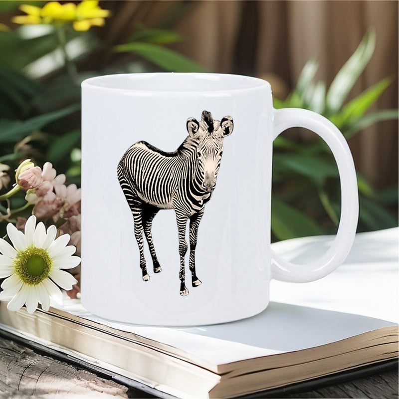 Tailorly White Ceramic 11 oz Mug - Majestic African Wildlife With Distinctive Black And White Stripes Standing In Profile Zebra