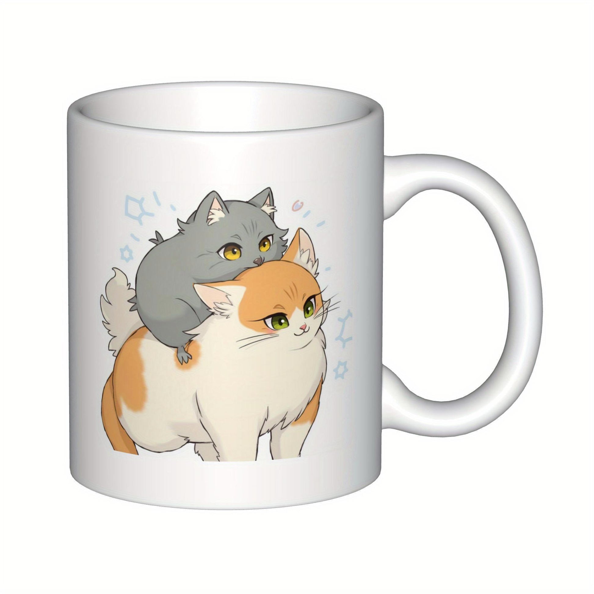 Tailorly White Ceramic 11 oz Mug - Fluffy Grey And Orange Felines Resting In A Cute Playful Pose Cat