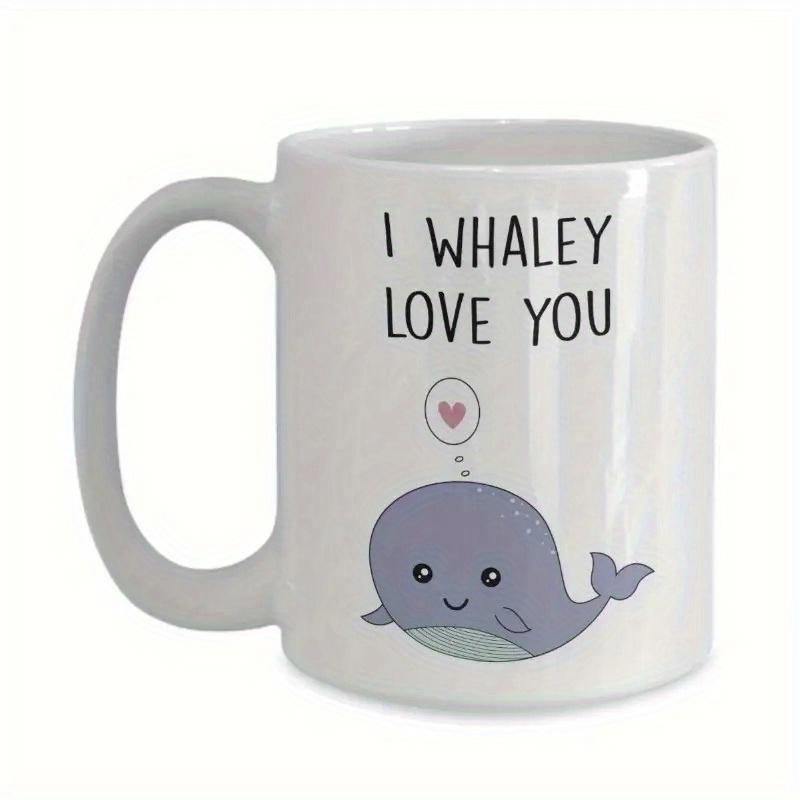 Tailorly White Ceramic 11 oz Mug - I Whaley Love You Adorable Purple Cartoon Whale With A Pink Heart Thinking Bubble Whale