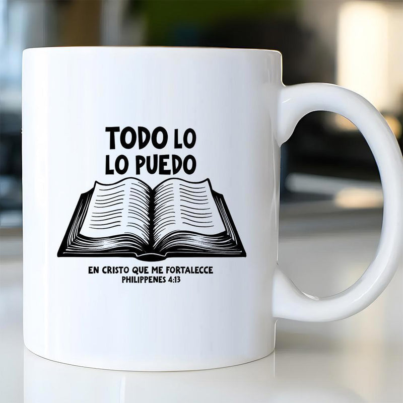 Tailorly White Ceramic 11 oz Mug - Philippians Detailed Line Art Open Holy Scripture With Shaded Pages Book